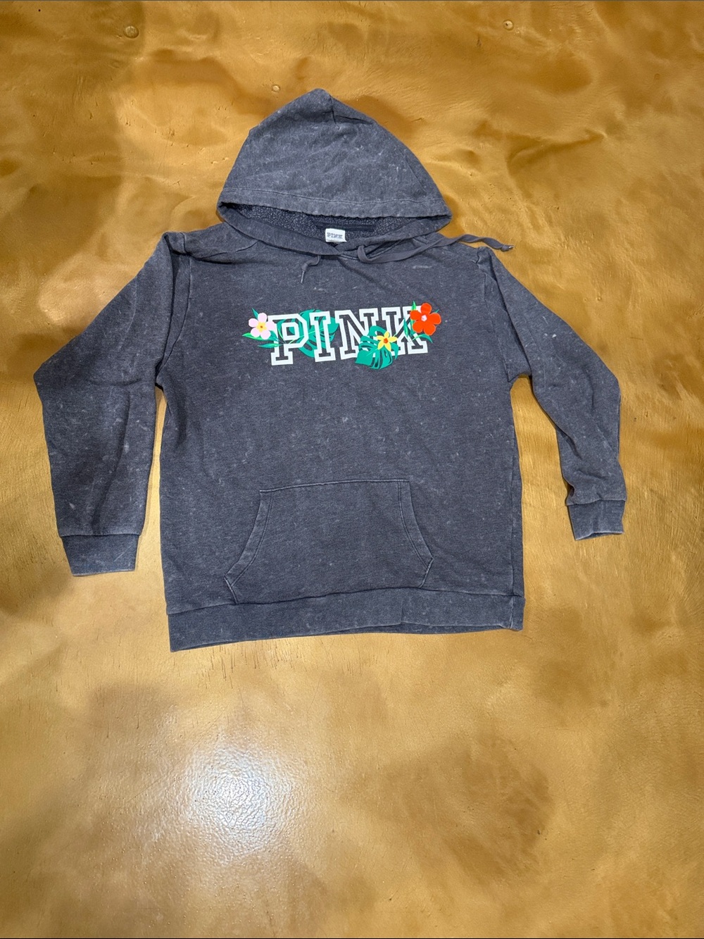 PINK Victoria's Secret Charcoal Floral Logo Hoodie
